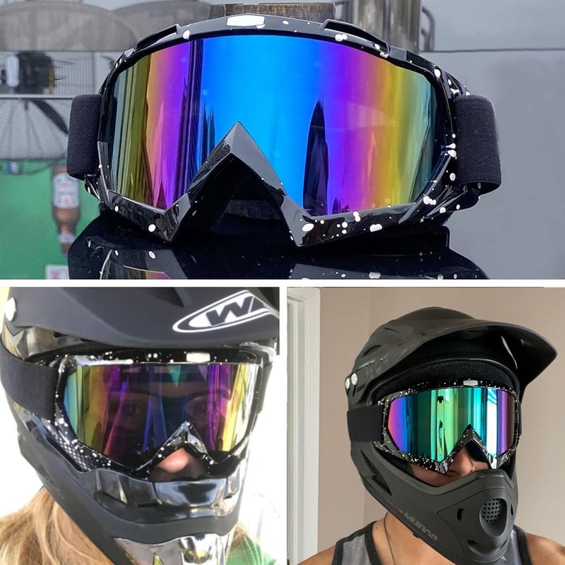 4-FQ Motorcycle Goggles Dirt Bike Goggles Windproof ATV Dustproof Racing GogglesScratch Resistant Ski Goggles Protective Safety Glasses PU Resin (Black frame+Color lens) - Image 2